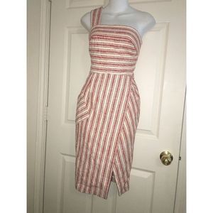 Rachel Zoe Leona Coachella asymmetrical striped dress ivory brick size 0